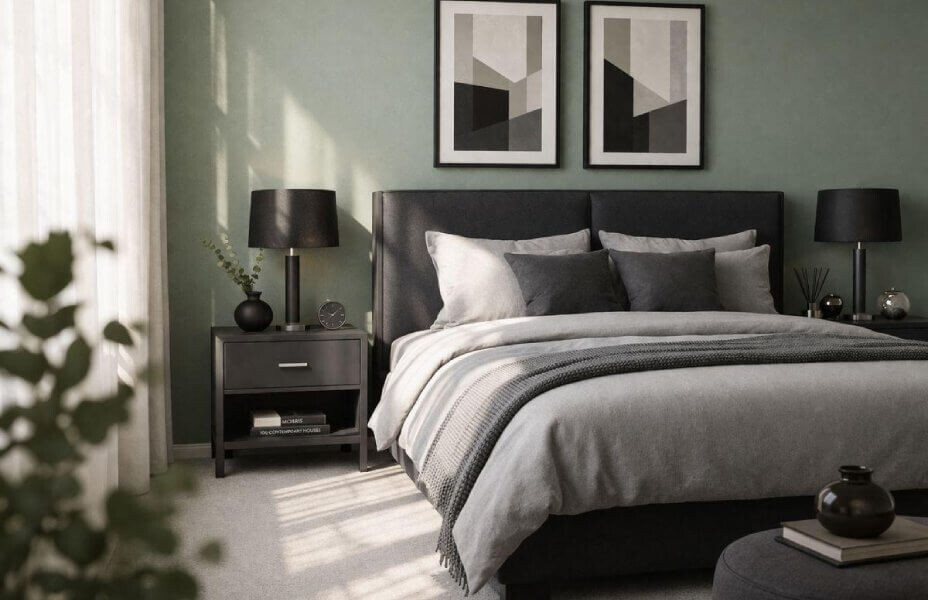 Szałwiowa sypialnia od strony okna