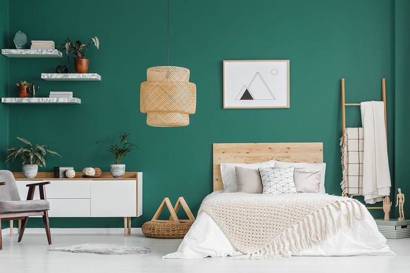 Kolor zielony w sypialni - zielona sypialnia